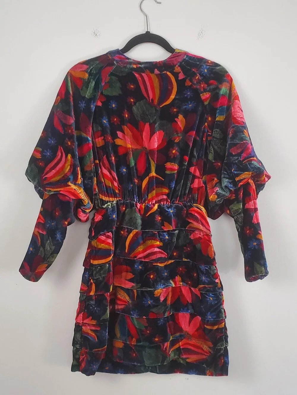 FARM Rio Banana Sky Long Sleeve Velvet Dress Women's Size XS Banana Sky Black - Picture 3 of 16